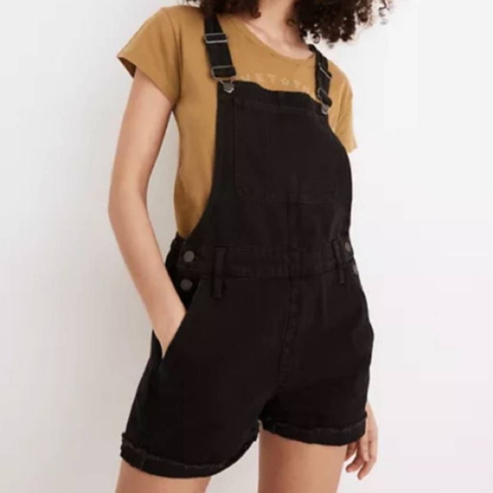 Madewell Black Denim Short Overalls